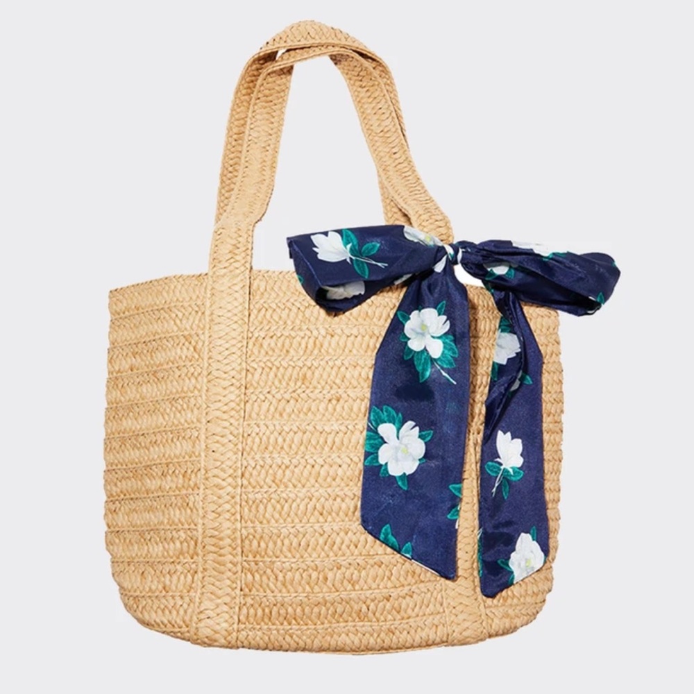 Draper James straw bag with floral scarf